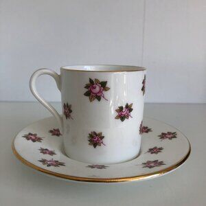 Aynsley Danbury Mint English Bone China Floral Demitasse Cup & Saucer Pink Roses